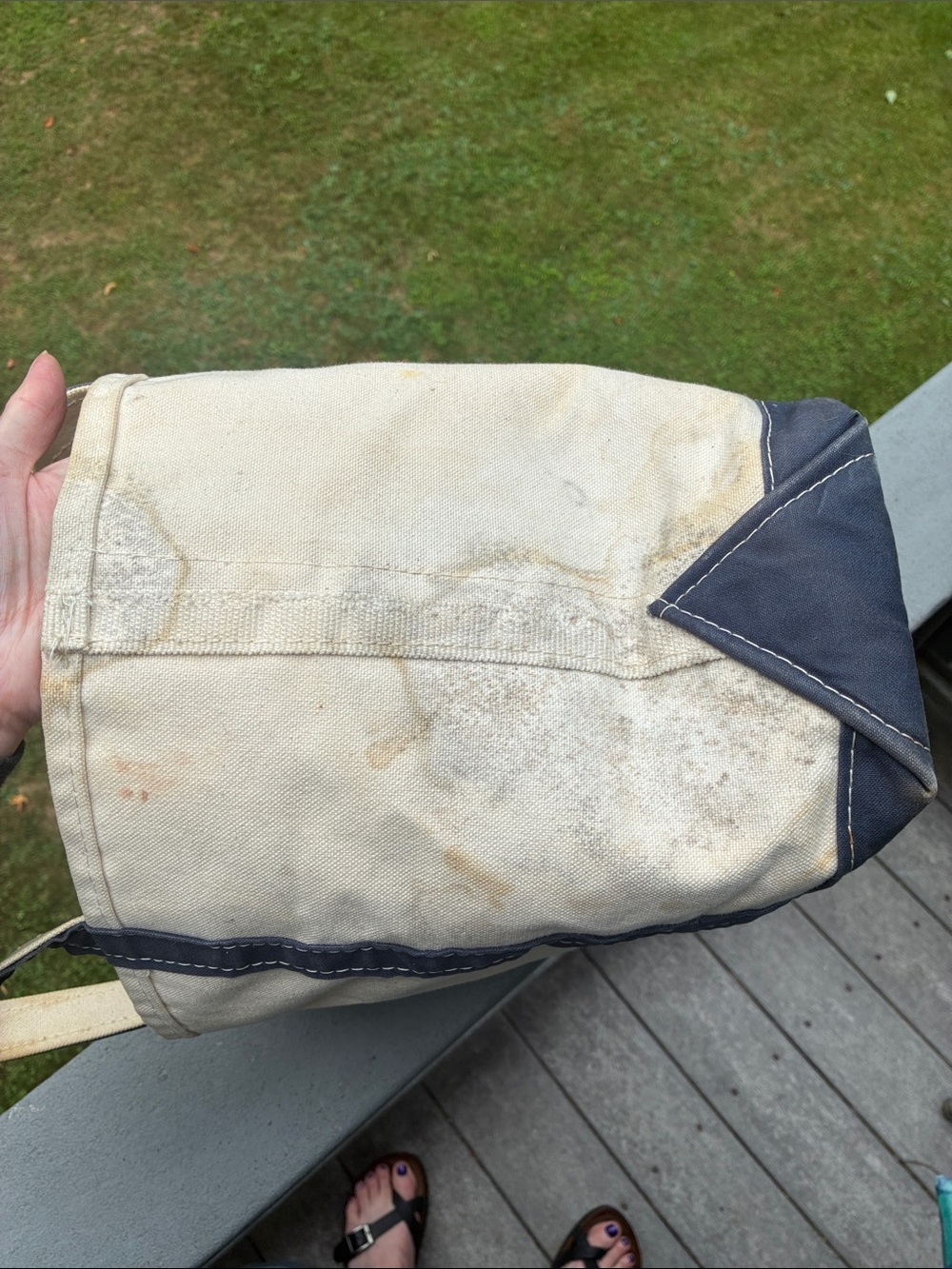 Vintage 90s L.L. Bean Boat and Tote Distressed Medium Cream Blue Made in USA - Picture 11 of 17